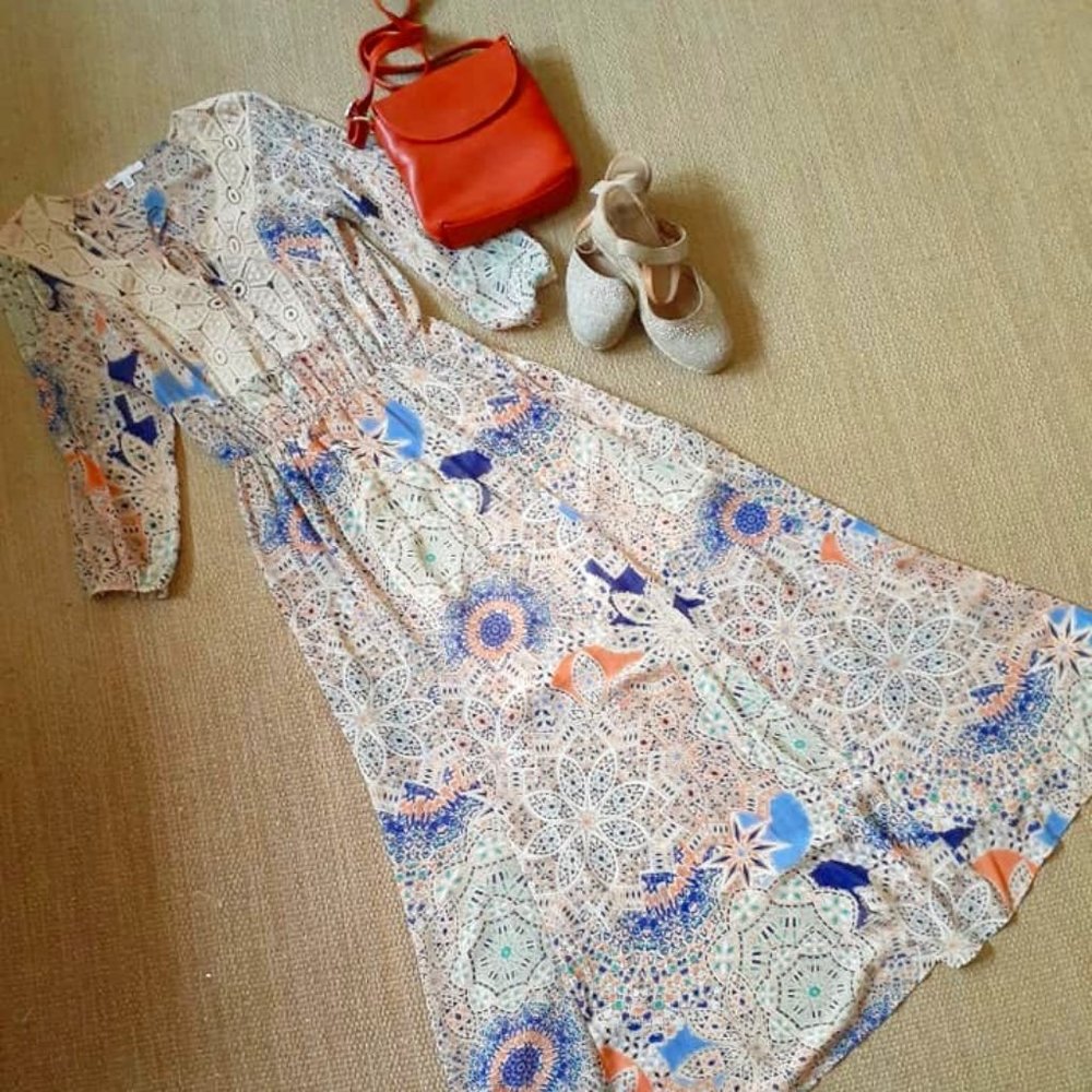 Festival Maxi Dress Crochet Bohemian XS